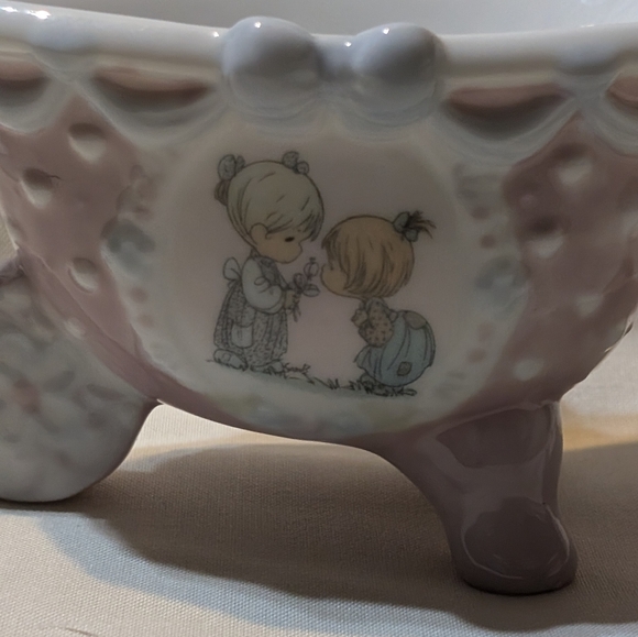 Pink and White Ceramic Precious Moments Wheelbarrow - Picture 2 of 7